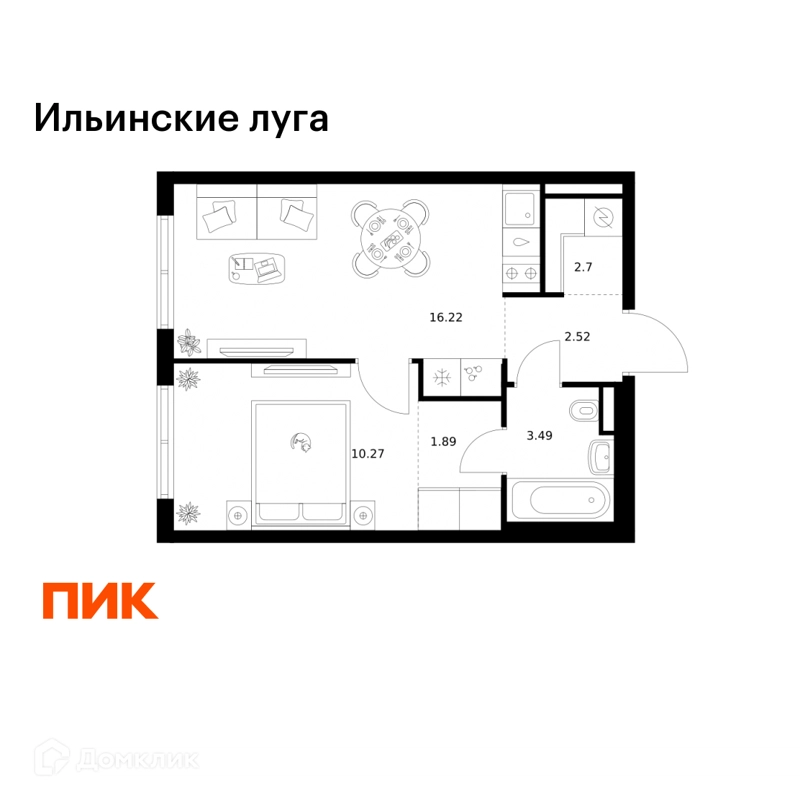 1-комнатная квартира 37.09 м² Ильинские луга