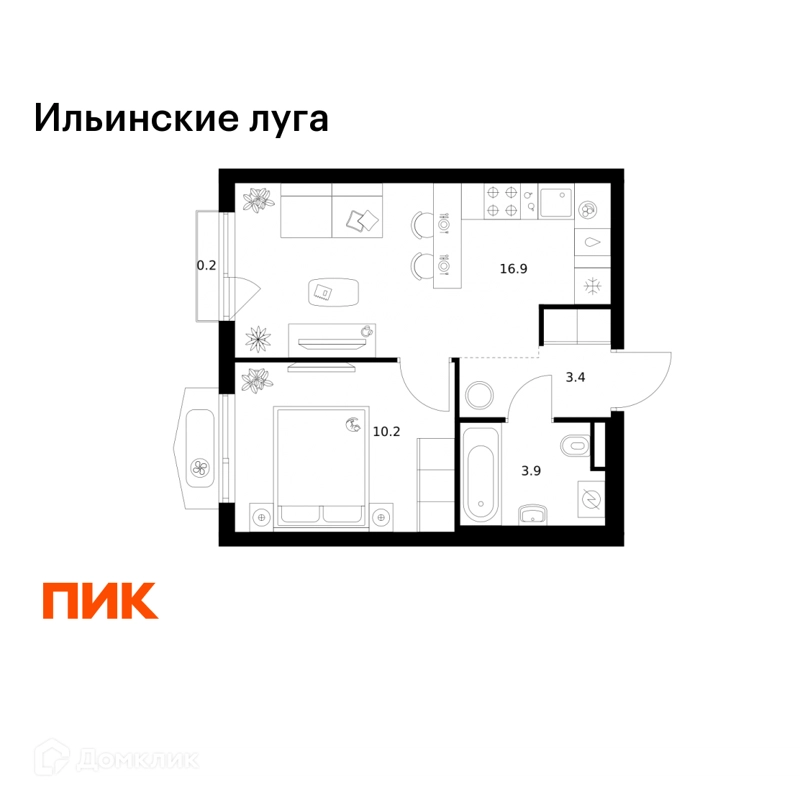 1-комнатная квартира 34.6 м² Ильинские луга
