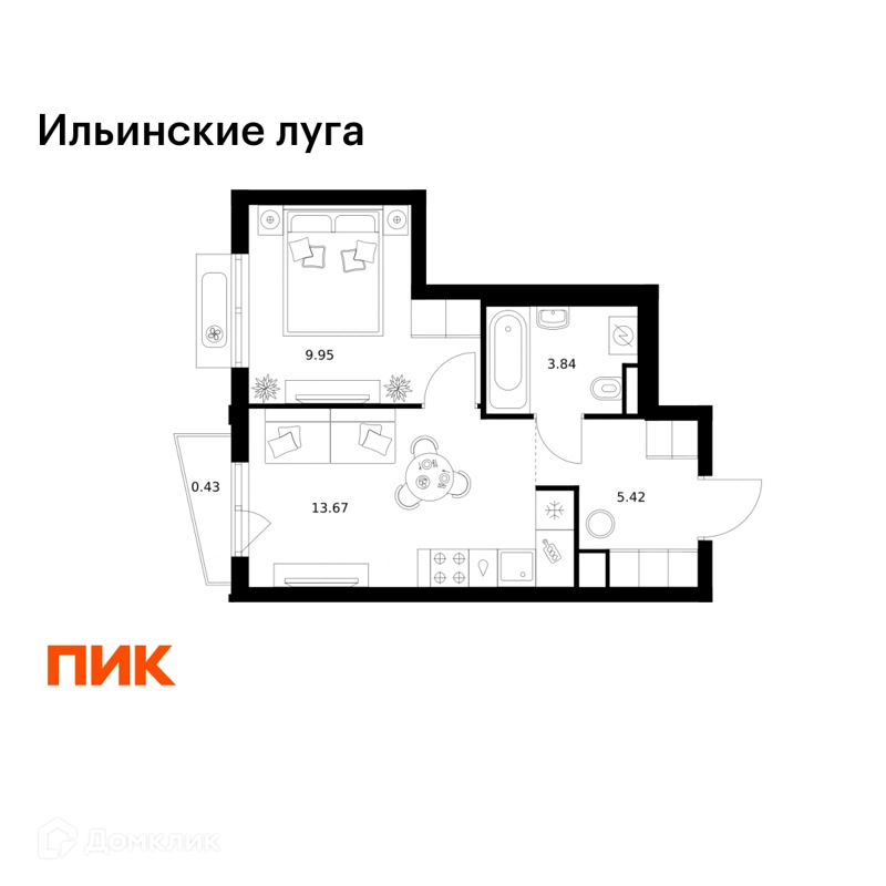 1-комнатная квартира 33.31 м² Ильинские луга