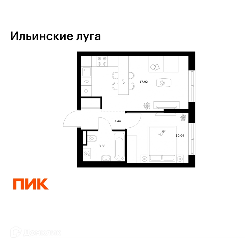 1-комнатная квартира 35.28 м² Ильинские луга