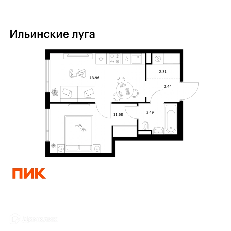 1-комнатная квартира 33.88 м² Ильинские луга