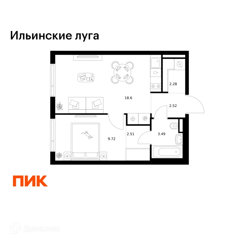 1-комнатная квартира 39.12 м² Ильинские луга