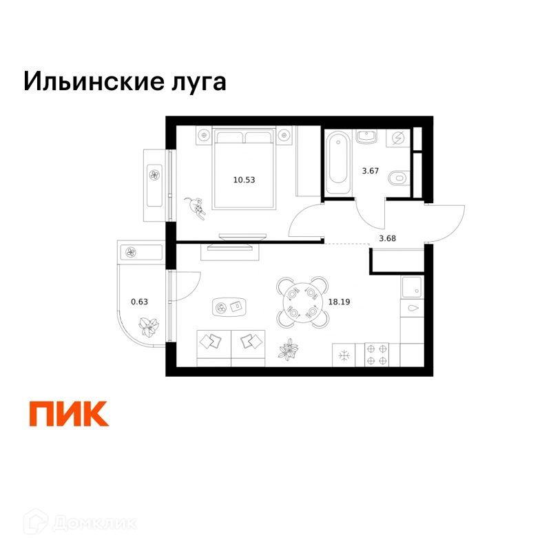 1-комнатная квартира 36.7 м² Ильинские луга