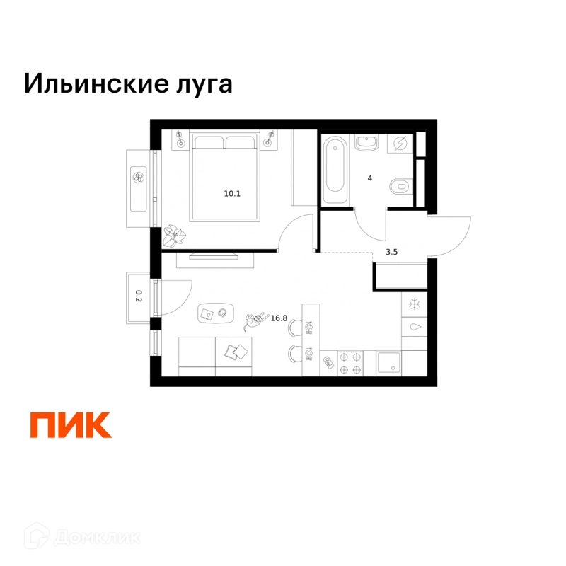 1-комнатная квартира 34.6 м² Ильинские луга