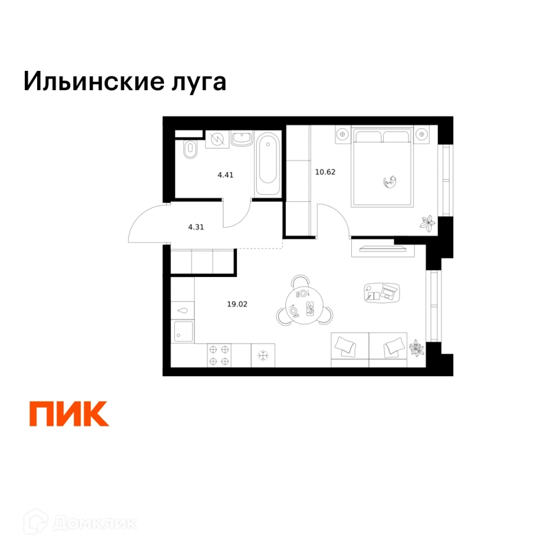1-комнатная квартира 38.36 м² Ильинские луга