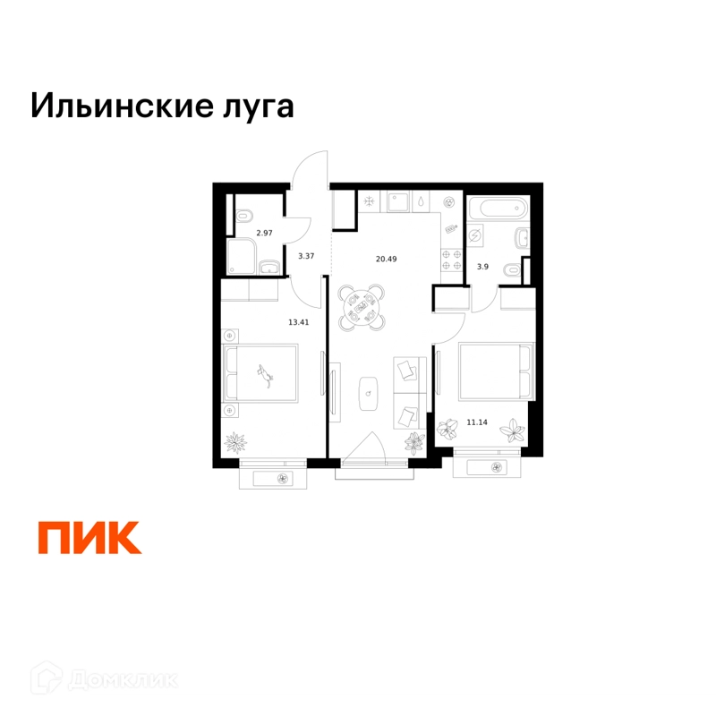 2-комнатная квартира 55.28 м² Ильинские луга
