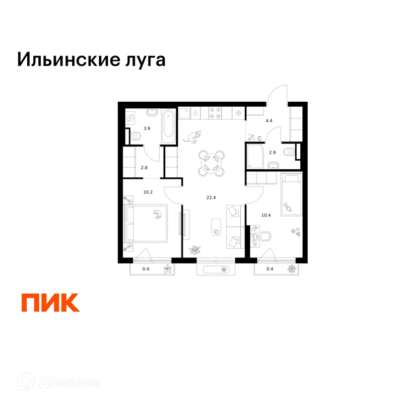 2-комнатная квартира 57.8 м² Ильинские луга
