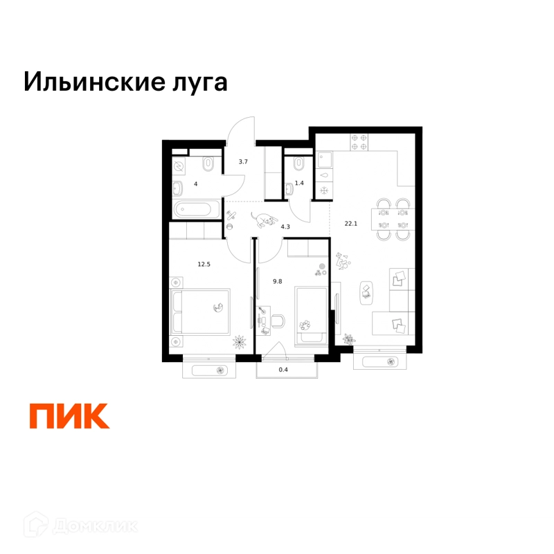 2-комнатная квартира 58.2 м² Ильинские луга