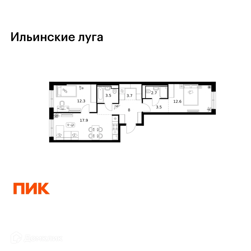 2-комнатная квартира 64.2 м² Ильинские луга