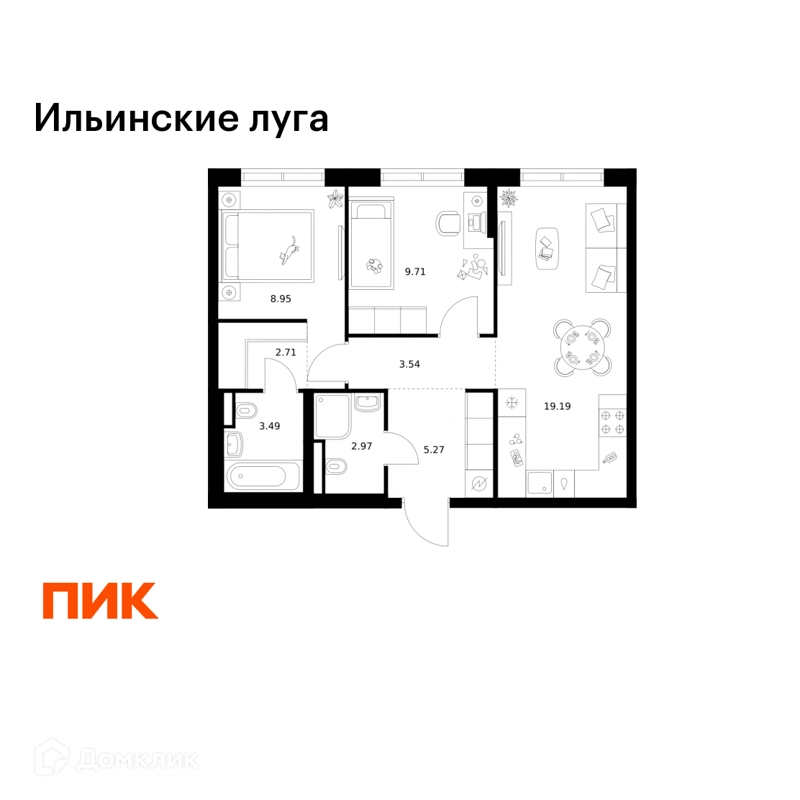 2-комнатная квартира 55.83 м² Ильинские луга