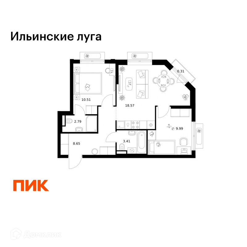 2-комнатная квартира 54.23 м² Ильинские луга