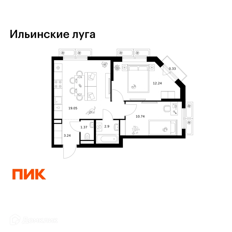 2-комнатная квартира 49.87 м² Ильинские луга