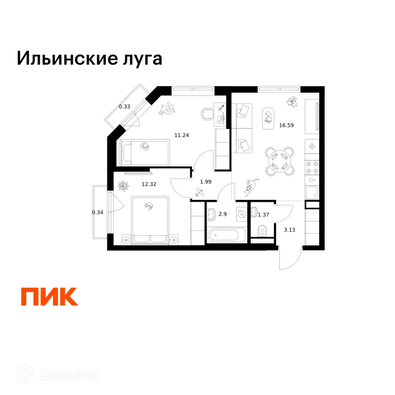 2-комнатная квартира 50.21 м² Ильинские луга