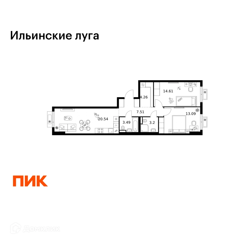 2-комнатная квартира 66.7 м² Ильинские луга