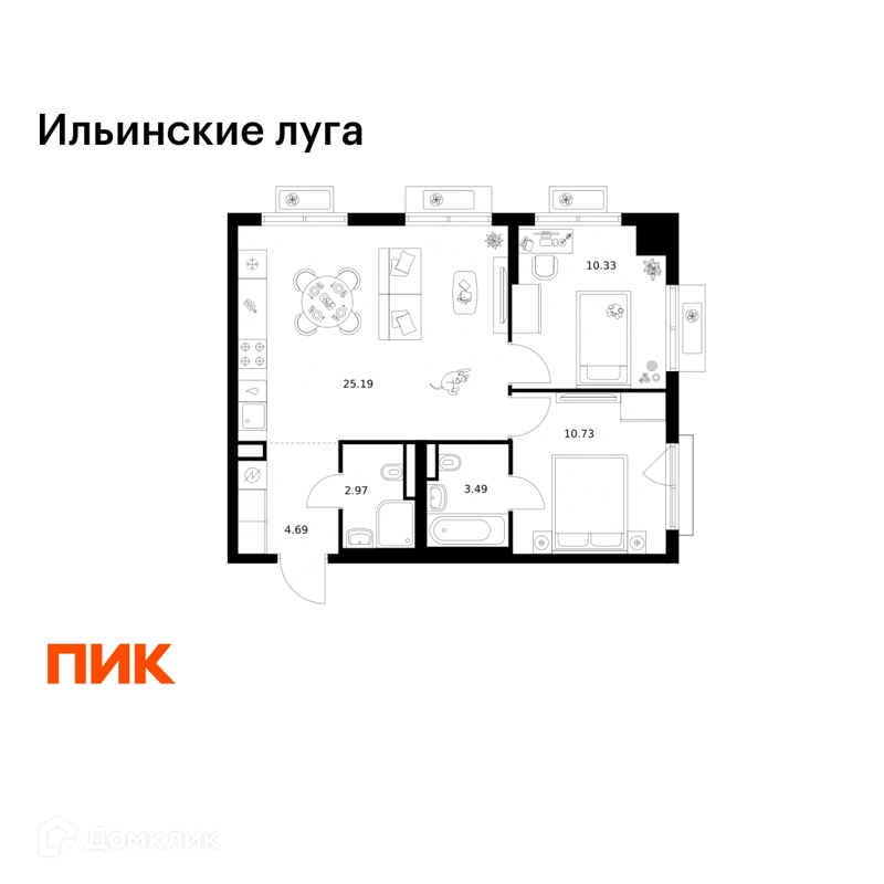 2-комнатная квартира 57.4 м² Ильинские луга