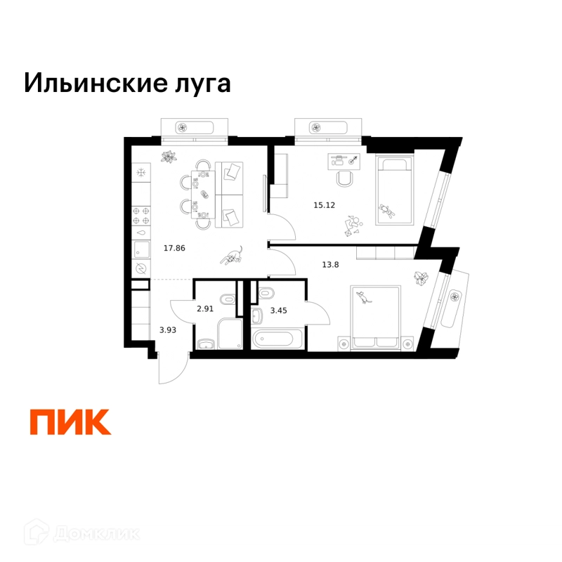 2-комнатная квартира 57.07 м² Ильинские луга