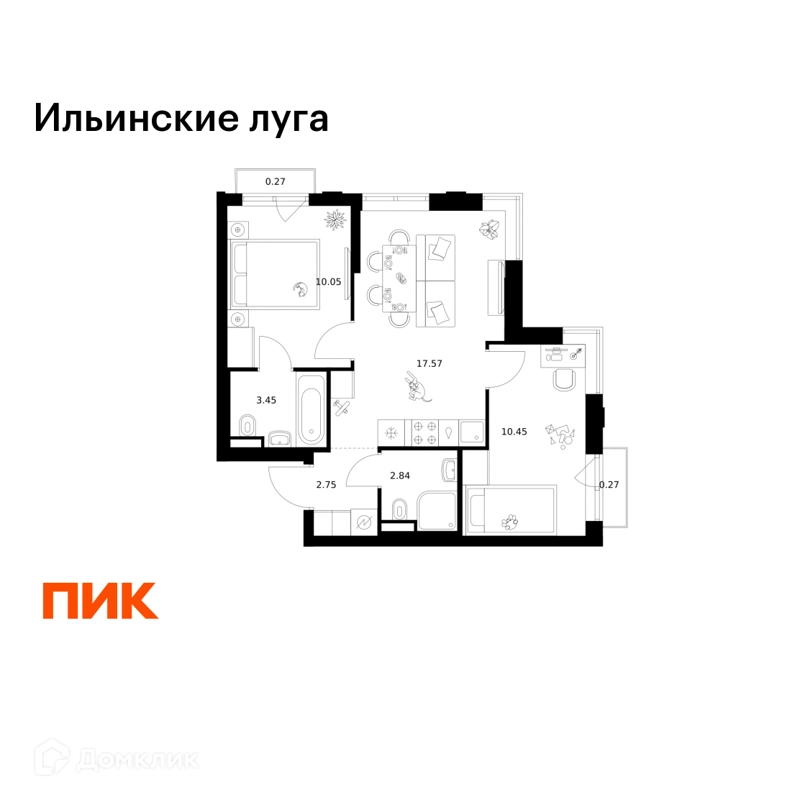 2-комнатная квартира 47.65 м² Ильинские луга