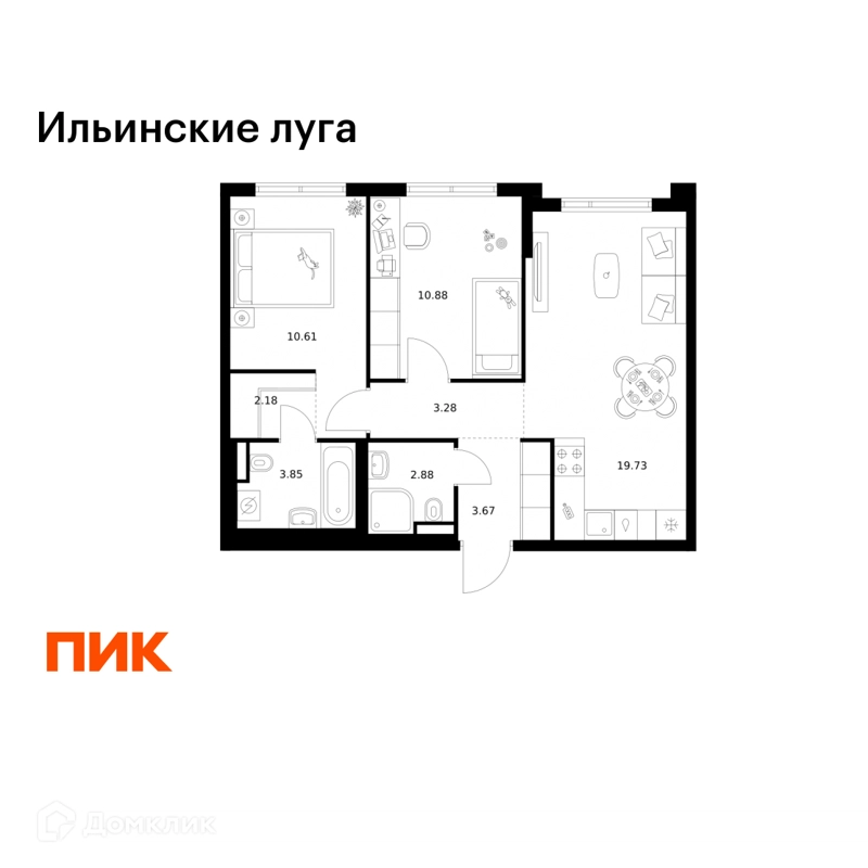 2-комнатная квартира 57.08 м² Ильинские луга