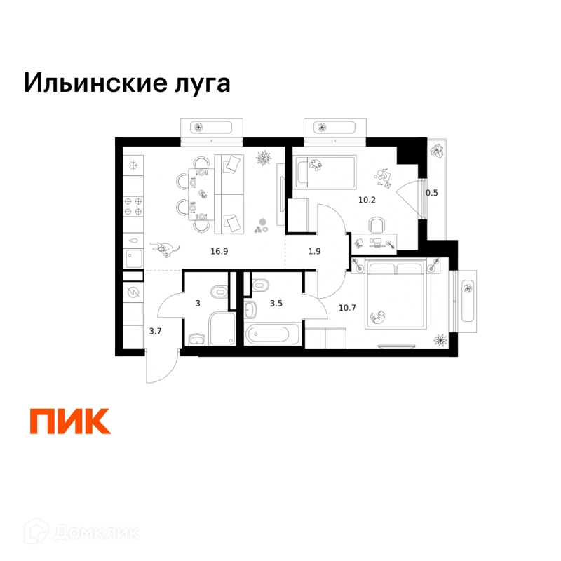 2-комнатная квартира 50.4 м² Ильинские луга