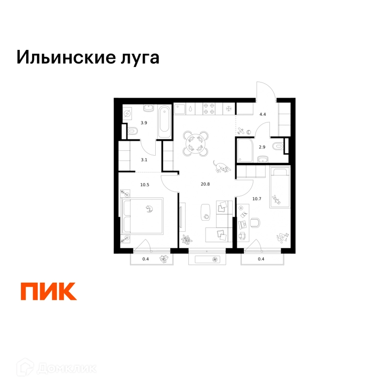 2-комнатная квартира 57.1 м² Ильинские луга