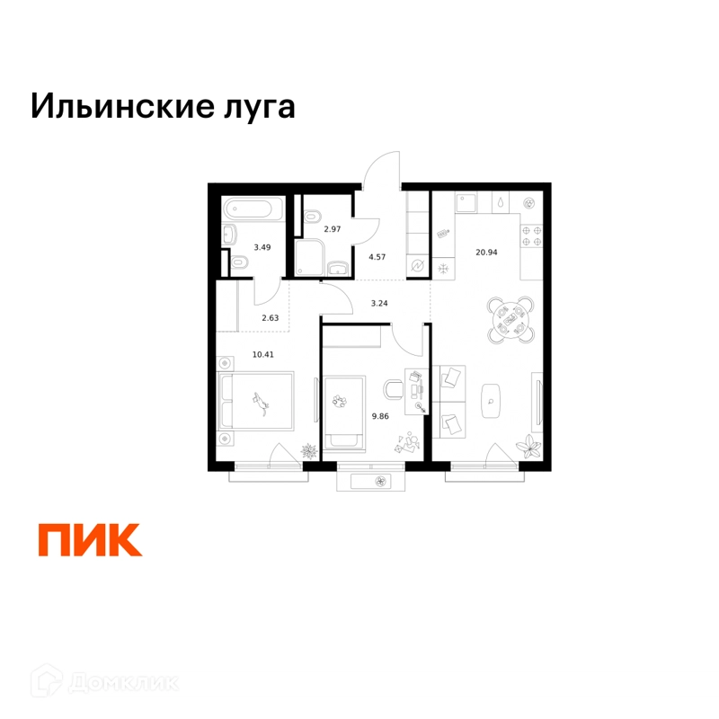 2-комнатная квартира 58.11 м² Ильинские луга