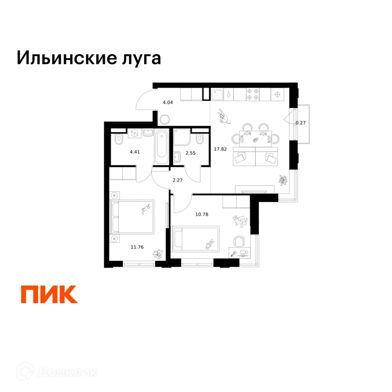 2-комнатная квартира 53.9 м² Ильинские луга