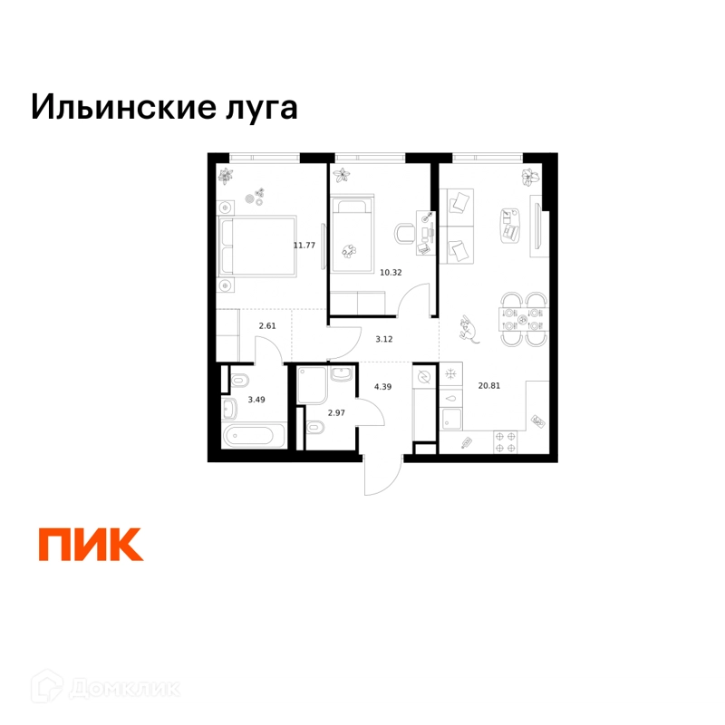 2-комнатная квартира 59.48 м² Ильинские луга
