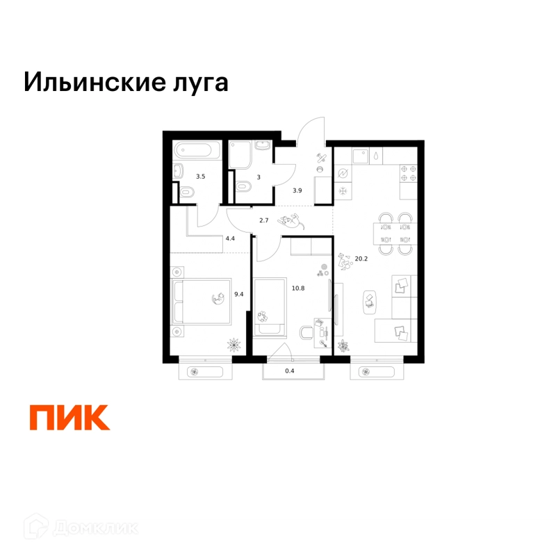 2-комнатная квартира 58.3 м² Ильинские луга