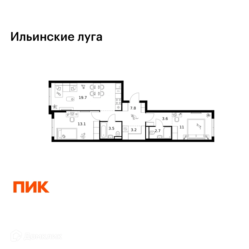 2-комнатная квартира 64.6 м² Ильинские луга