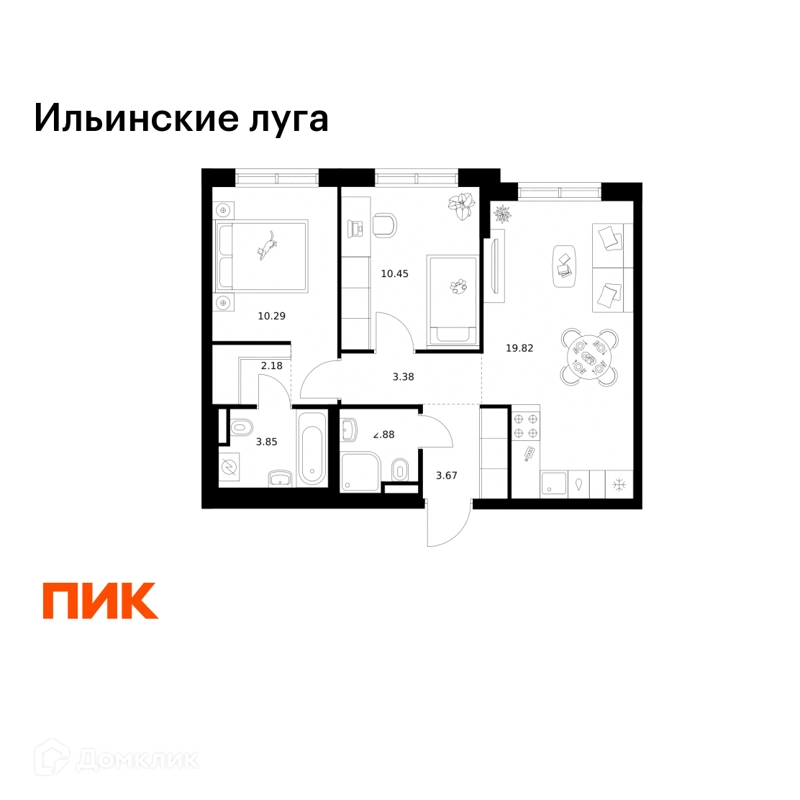 2-комнатная квартира 56.52 м² Ильинские луга