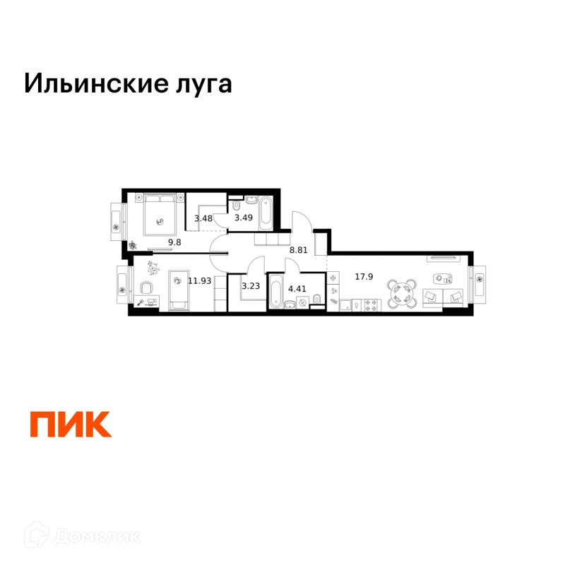 2-комнатная квартира 63.05 м² Ильинские луга