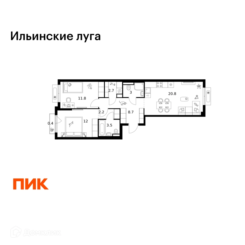 2-комнатная квартира 65.1 м² Ильинские луга