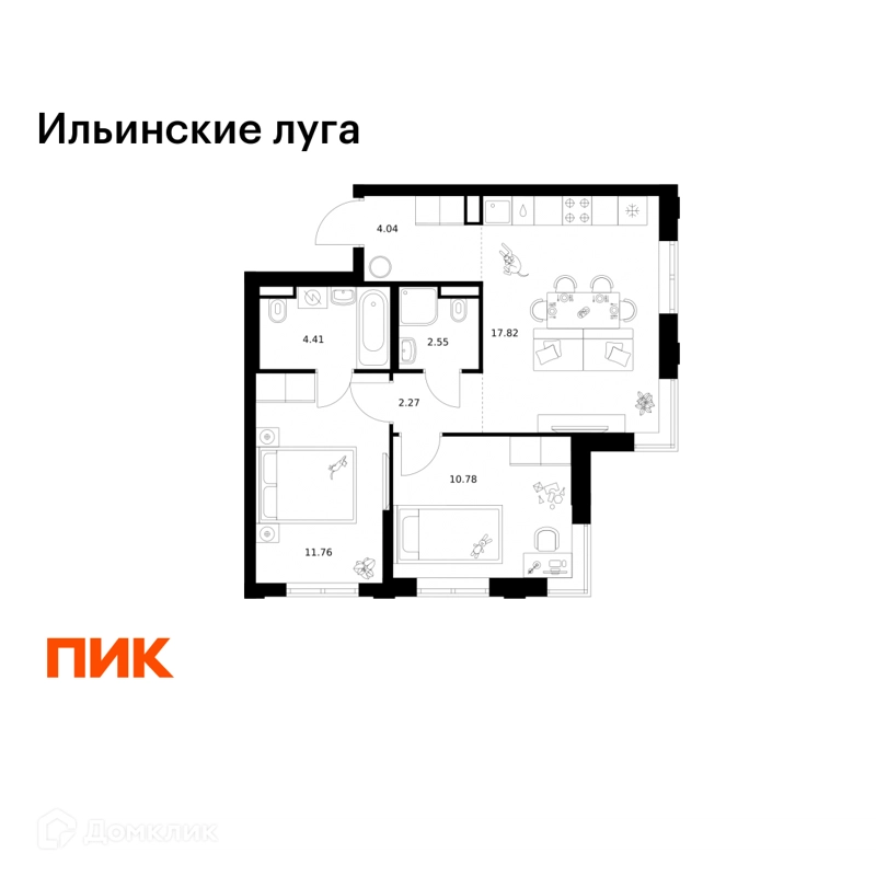 2-комнатная квартира 53.63 м² Ильинские луга