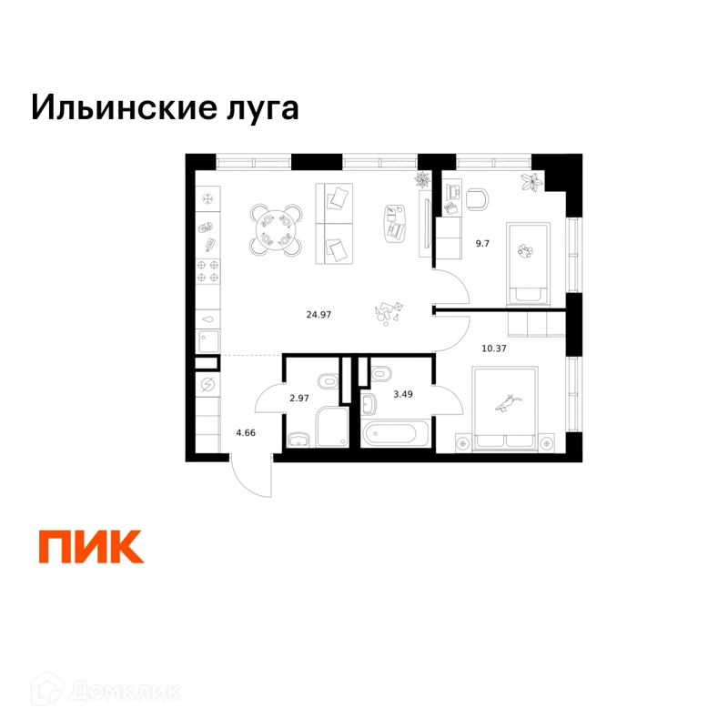 2-комнатная квартира 56.16 м² Ильинские луга