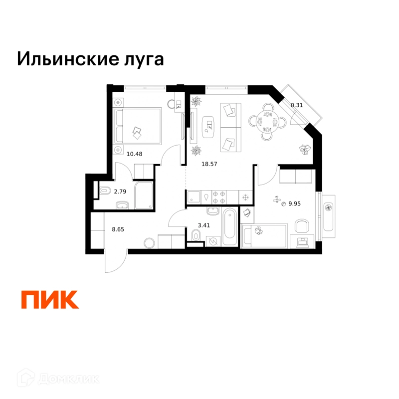 2-комнатная квартира 54.16 м² Ильинские луга