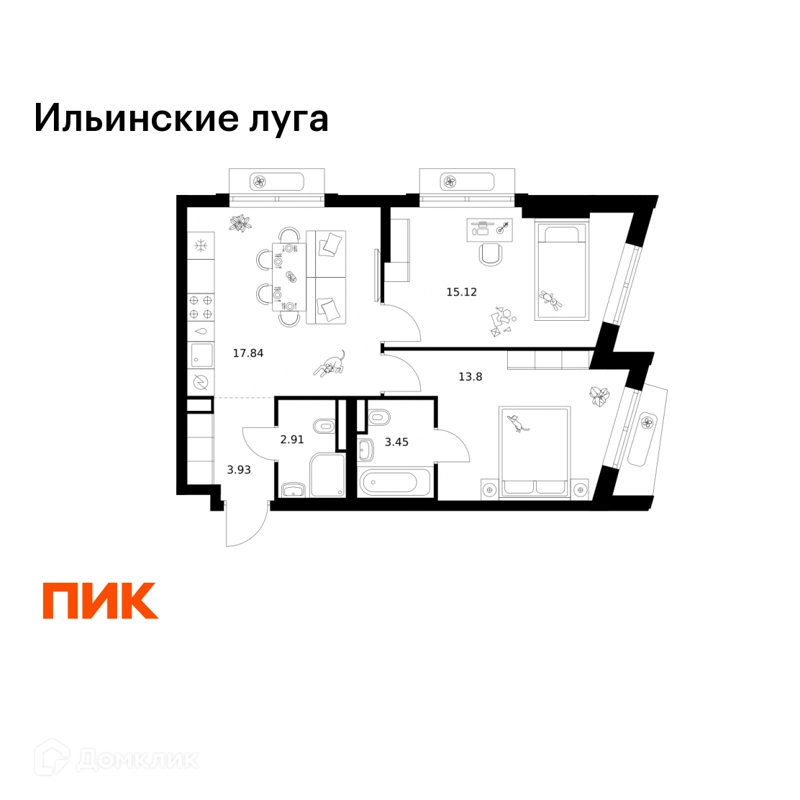 2-комнатная квартира 57.05 м² Ильинские луга