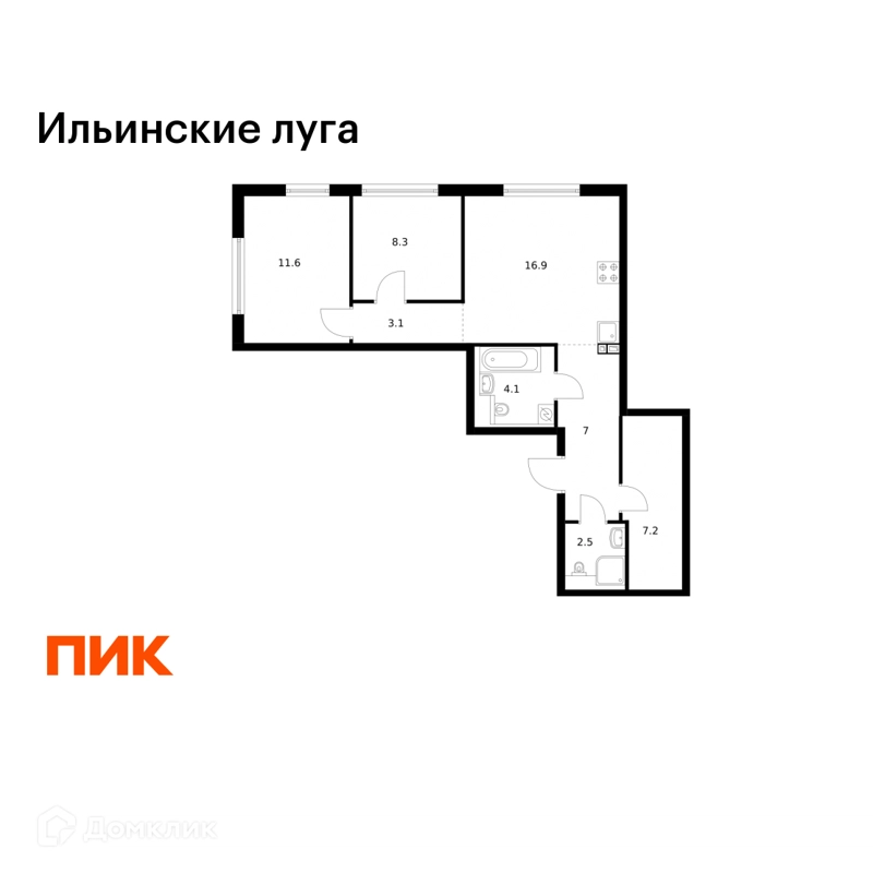 2-комнатная квартира 60.7 м² Ильинские луга