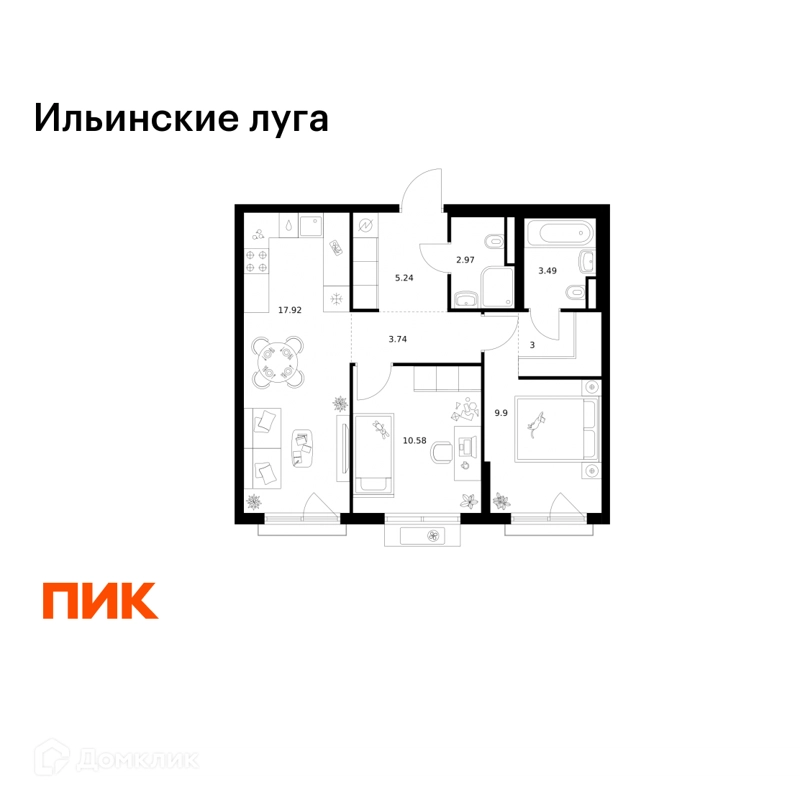 2-комнатная квартира 56.84 м² Ильинские луга