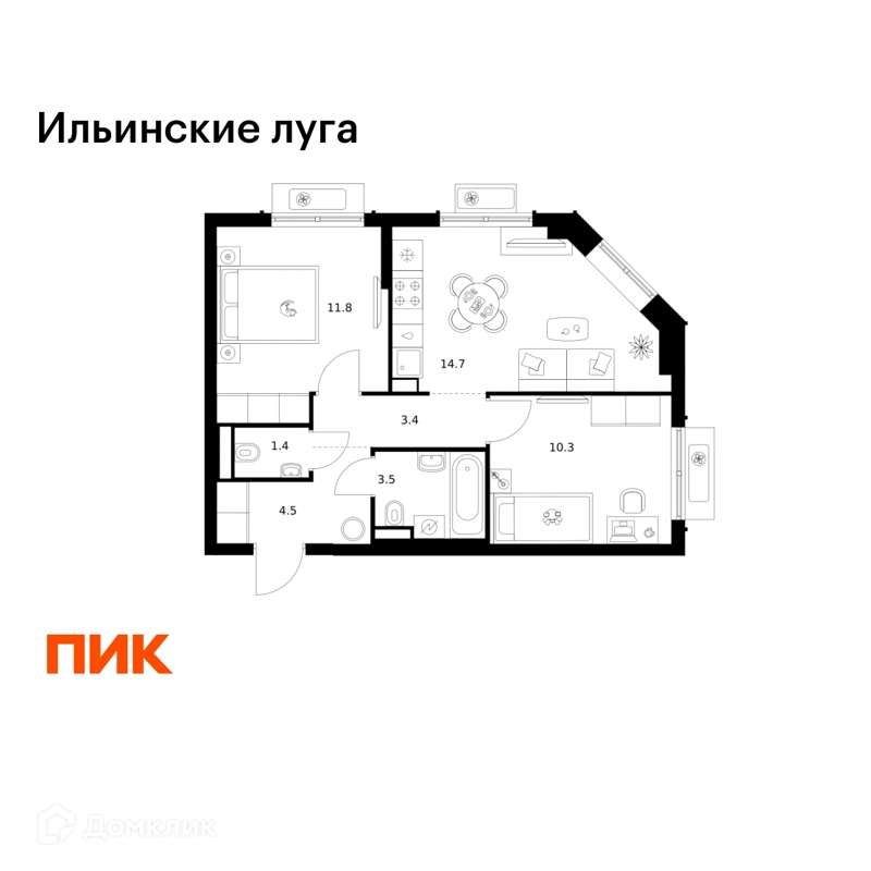 2-комнатная квартира 49.6 м² Ильинские луга