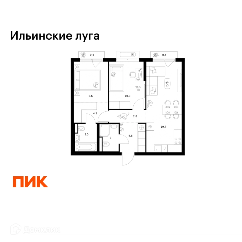 2-комнатная квартира 57.6 м² Ильинские луга