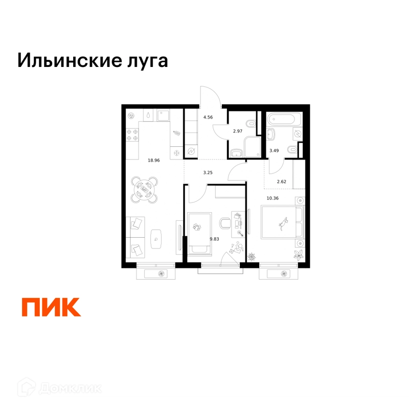 2-комнатная квартира 56.04 м² Ильинские луга