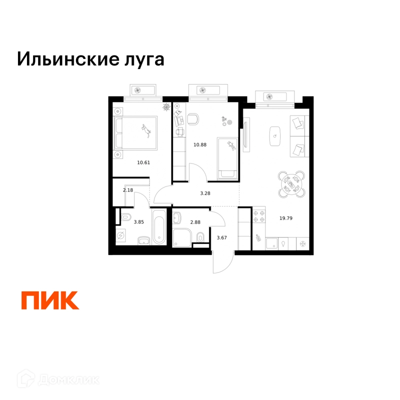 2-комнатная квартира 57.14 м² Ильинские луга