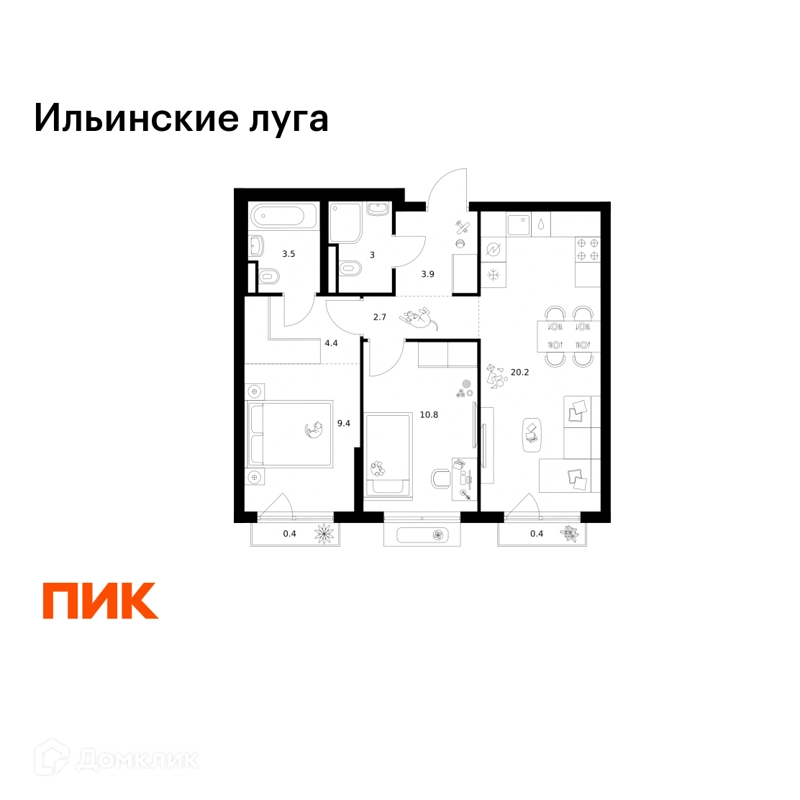 2-комнатная квартира 58.7 м² Ильинские луга