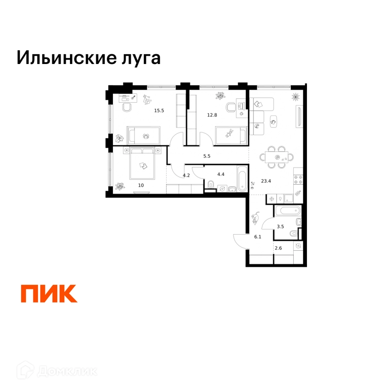 3-комнатная квартира 88 м² Ильинские луга