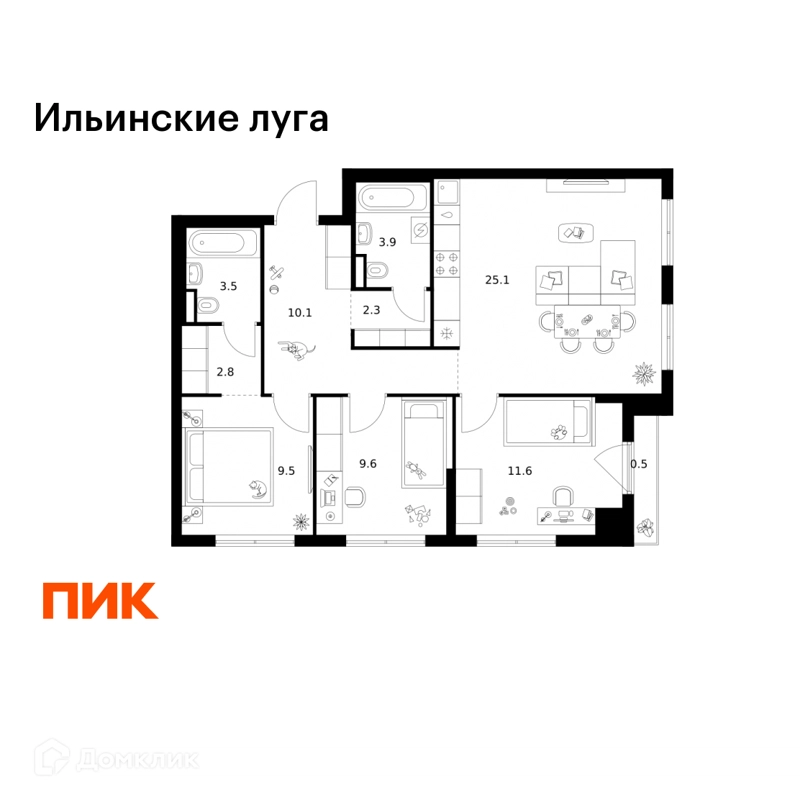 3-комнатная квартира 78.9 м² Ильинские луга
