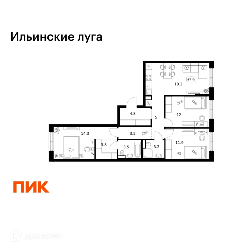 3-комнатная квартира 80.2 м² Ильинские луга