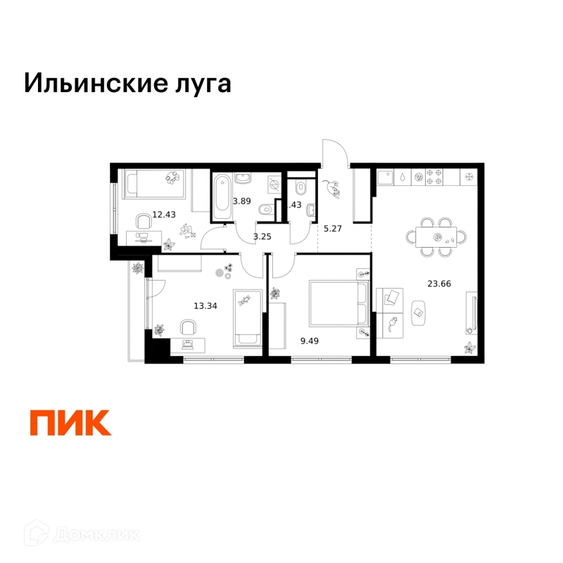 3-комнатная квартира 72.76 м² Ильинские луга