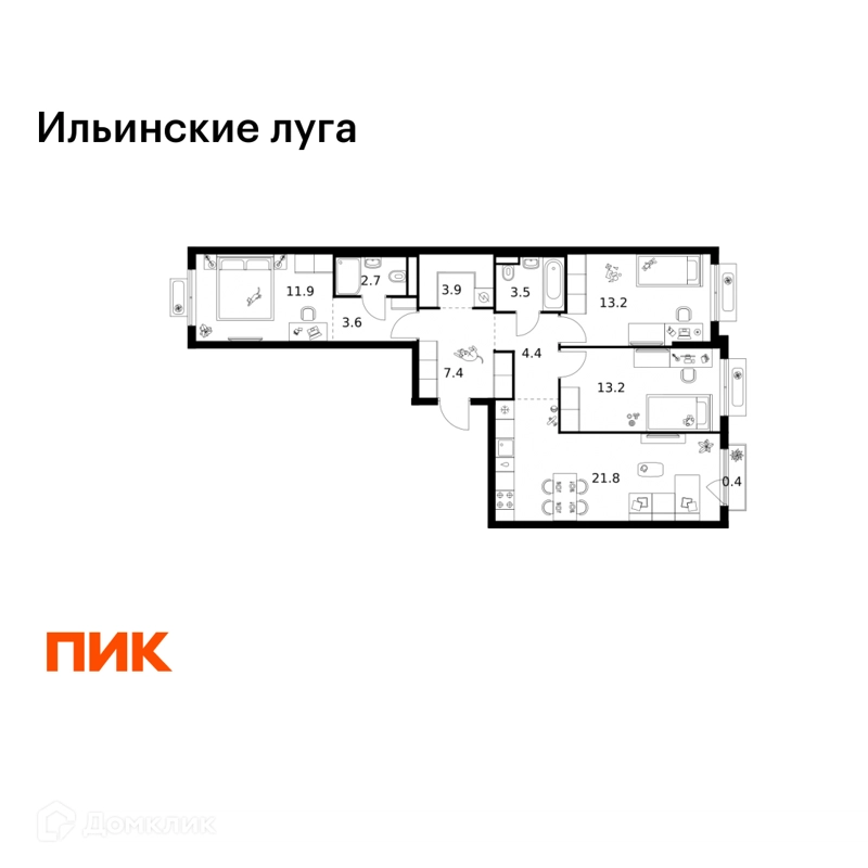 3-комнатная квартира 86 м² Ильинские луга