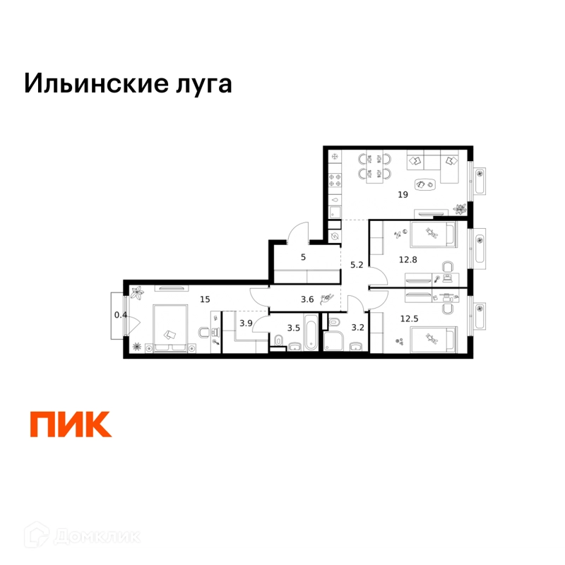 3-комнатная квартира 84.1 м² Ильинские луга