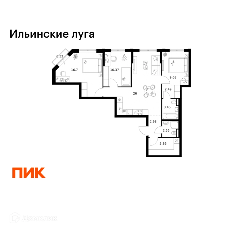 3-комнатная квартира 80.3 м² Ильинские луга